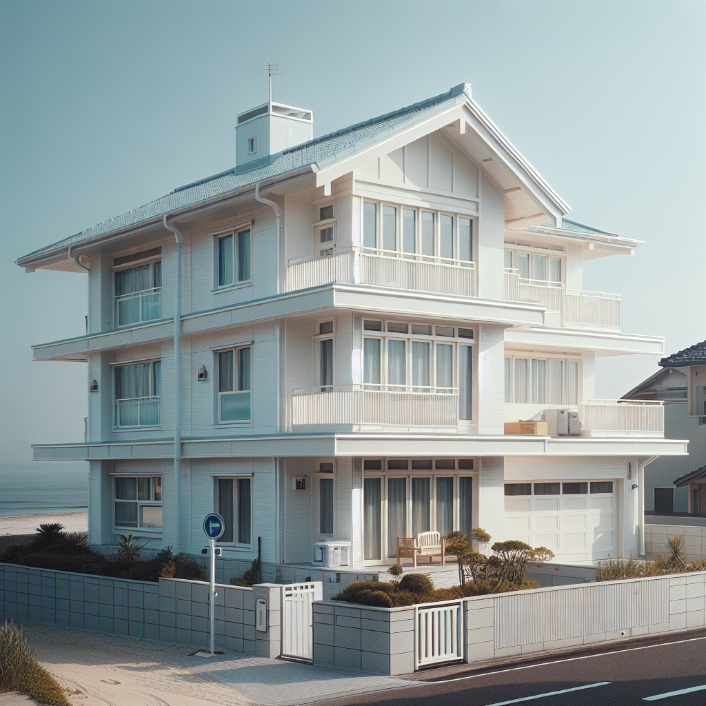 施工後の大洗町M様邸（フッ素塗料で真っ白に蘇った外観）